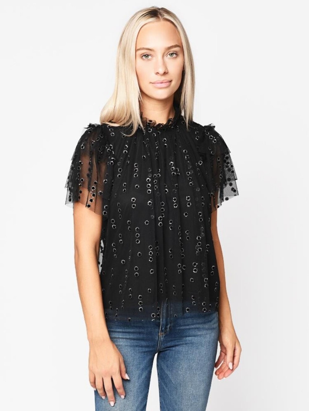Sold Out Hunter Bell Blair Top Black Embellished Mesh Short-Sleeve Top XS